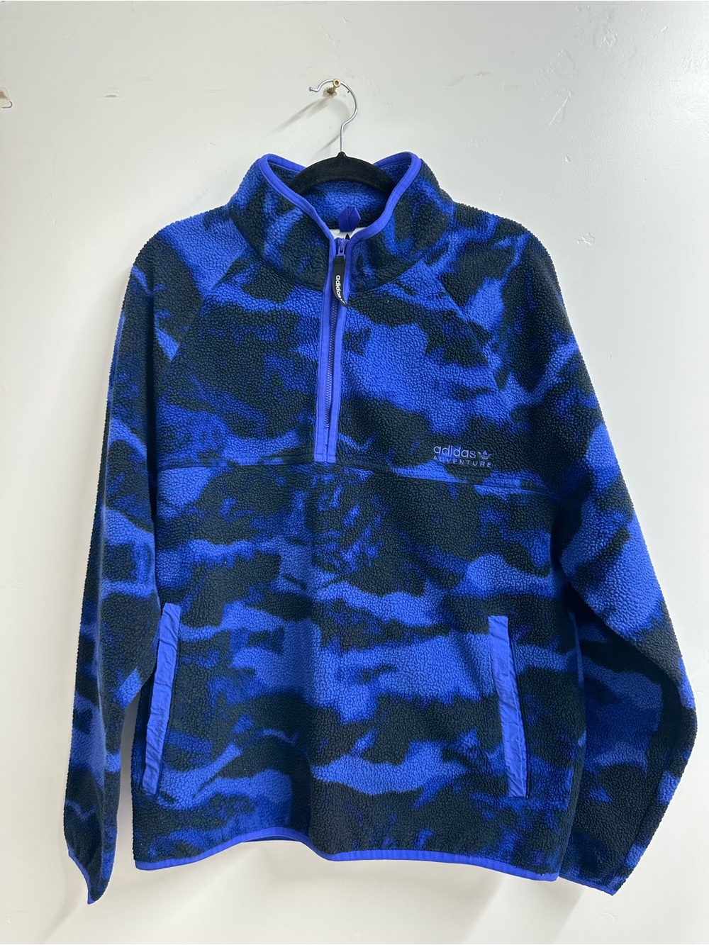 adidas Blue & Black Sherpa Half-Zip Pullover